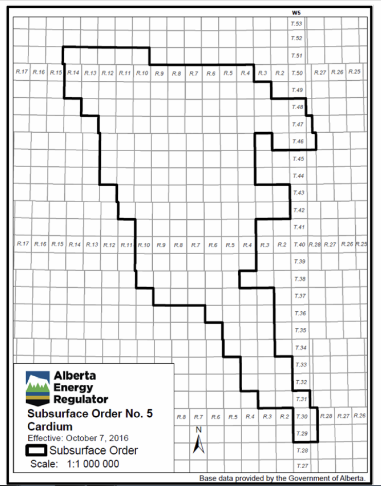 Map of the Cardium formation from Subsurface Order No. 5
